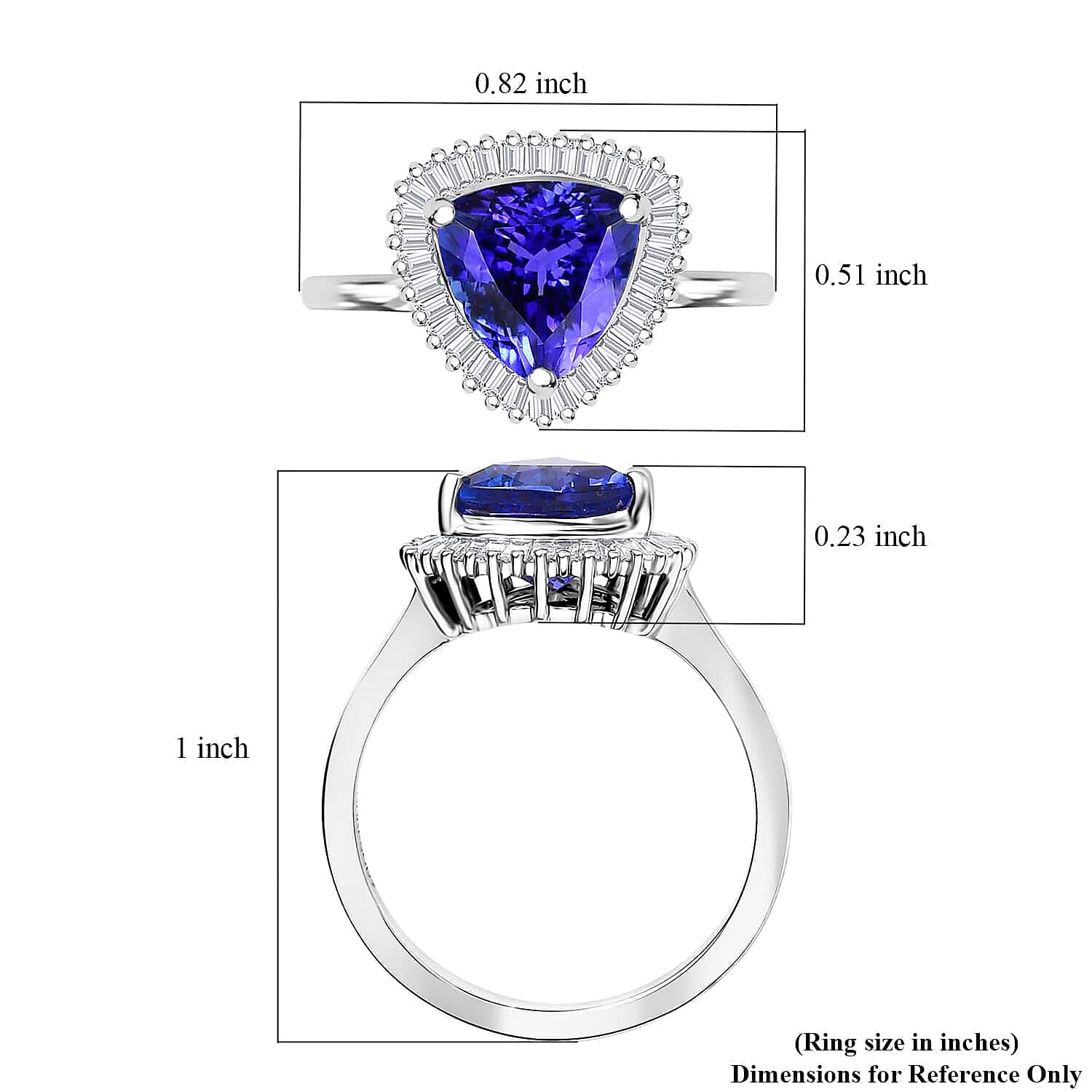 Rhapsody AAAA Tanzanite and E-F VS2 Diamond 2.50 ctw Trillion Shape Ballerina Ring in 950 Platinum (Size  13.0) 4.50 Grams