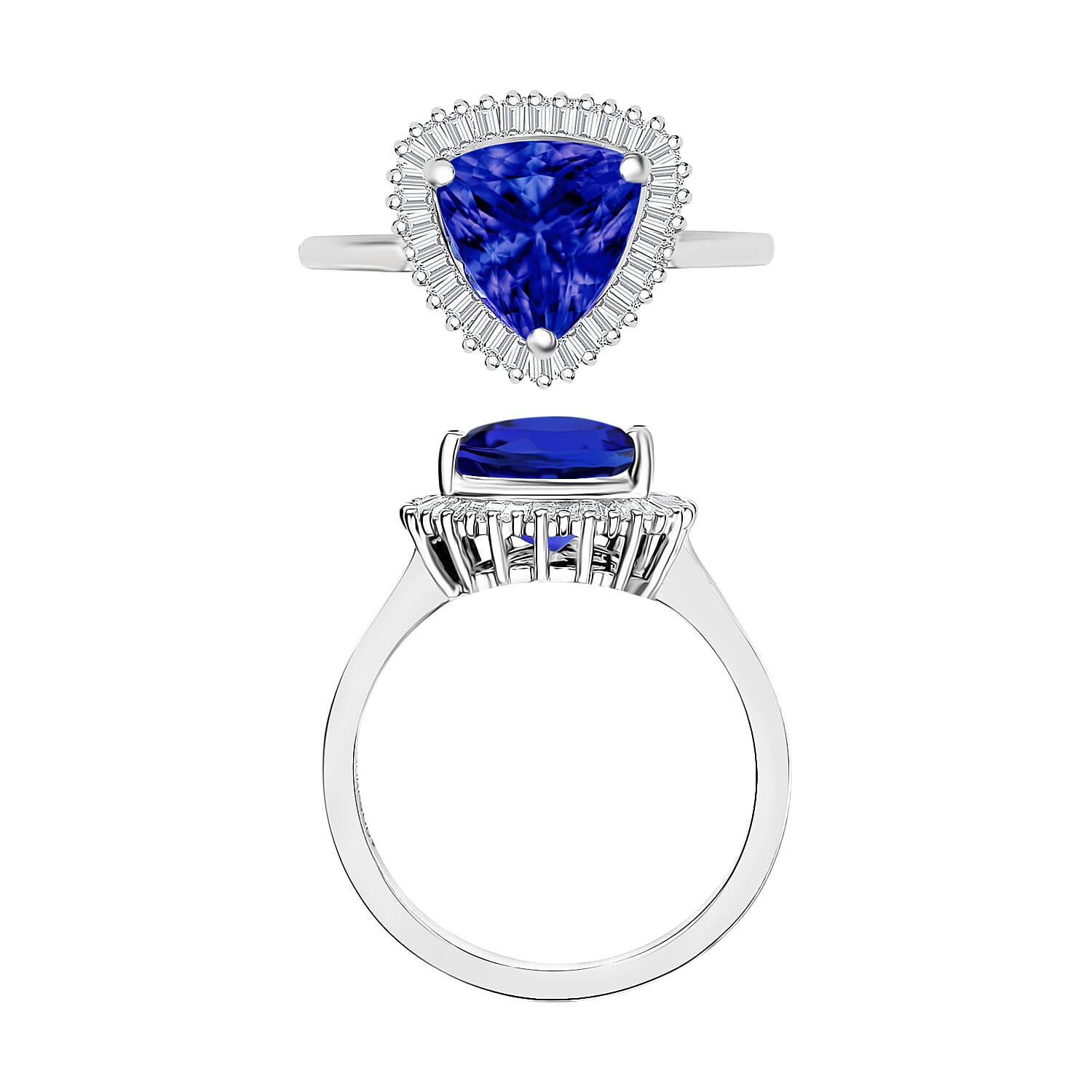 Rhapsody AAAA Tanzanite and E-F VS2 Diamond 2.50 ctw Trillion Shape Ballerina Ring in 950 Platinum (Size  4.0)  6.5 Grams