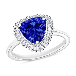 Rhapsody AAAA Tanzanite and E-F VS2 Diamond 2.50 ctw Trillion Shape Ballerina Ring in 950 Platinum (Size  8.0)  4.50 Grams (Del. in 10-12 Days)