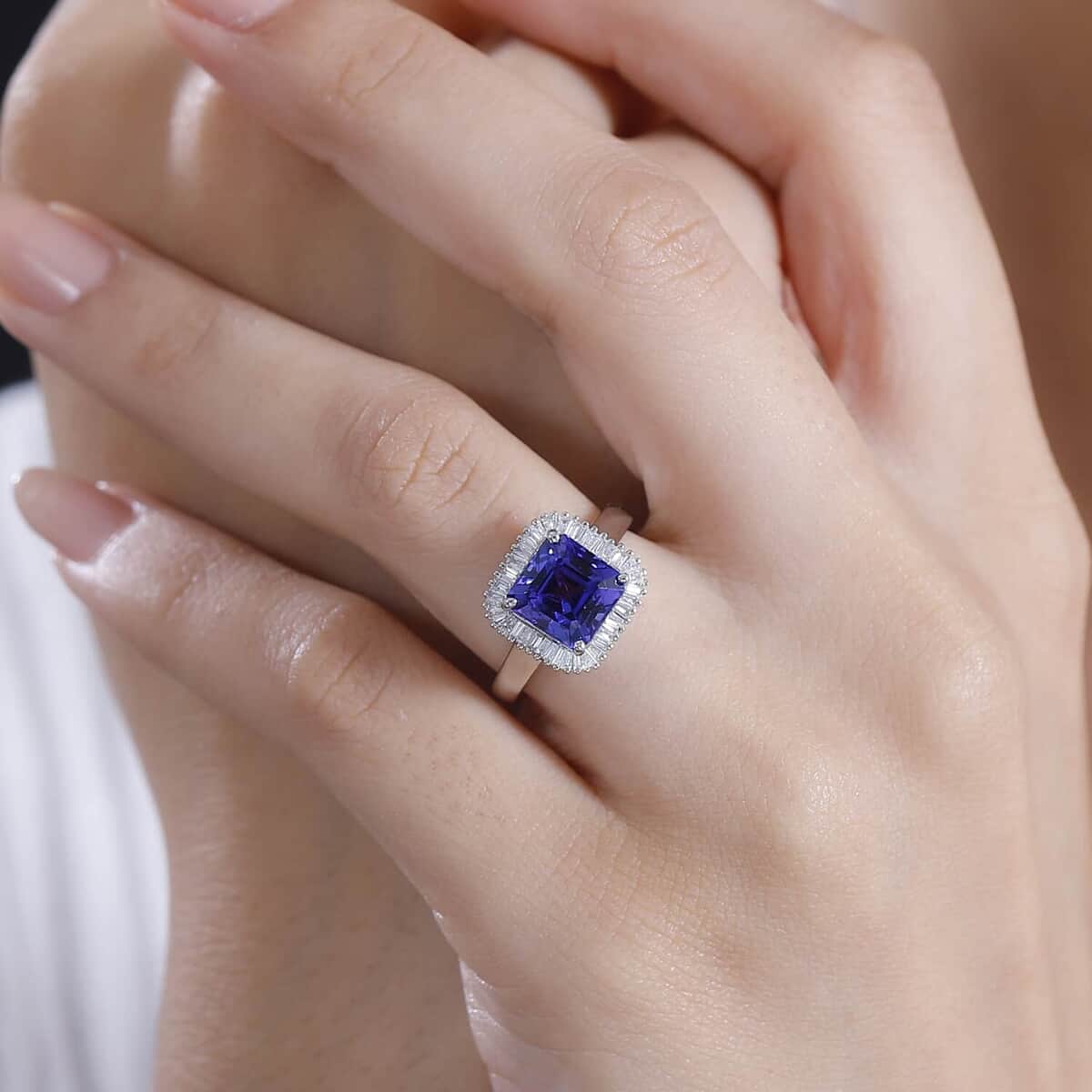 Rhapsody AAAA Tanzanite and E-F VS2 Diamond 3.25 ctw Octagon Shape Ballerina Ring in 950 Platinum (Size  10.0) 5.80 Grams image number 2