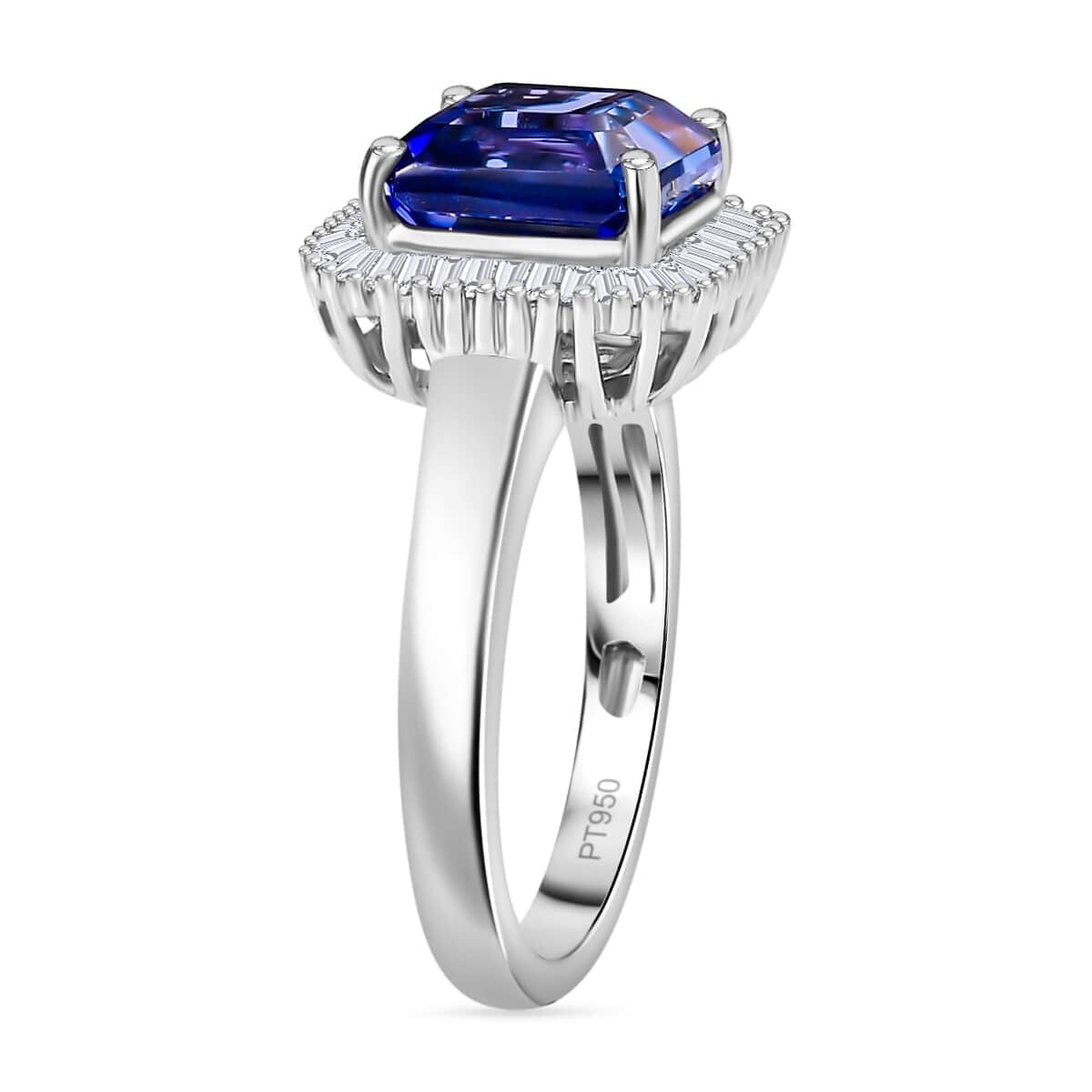 Rhapsody AAAA Tanzanite and E-F VS2 Diamond 3.25 ctw Octagon Shape Ballerina Ring in 950 Platinum (Size  10.0) 5.80 Grams image number 3