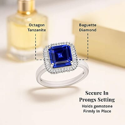 Rhapsody AAAA Tanzanite and E-F VS2 Diamond 3.25 ctw Octagon Shape Ballerina Ring in 950 Platinum (Size  10.0) 7.6 Grams