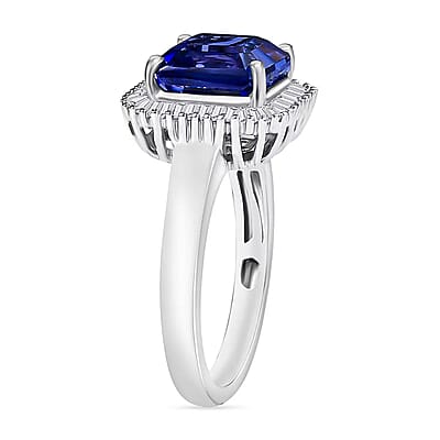 Rhapsody AAAA Tanzanite and E-F VS2 Diamond 3.25 ctw Octagon Shape Ballerina Ring in 950 Platinum (Size  10.0) 7.6 Grams