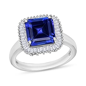 Rhapsody AAAA Tanzanite and E-F VS2 Diamond 3.25 ctw Octagon Shape Ballerina Ring in 950 Platinum (Size 4.0)  5.80 Grams