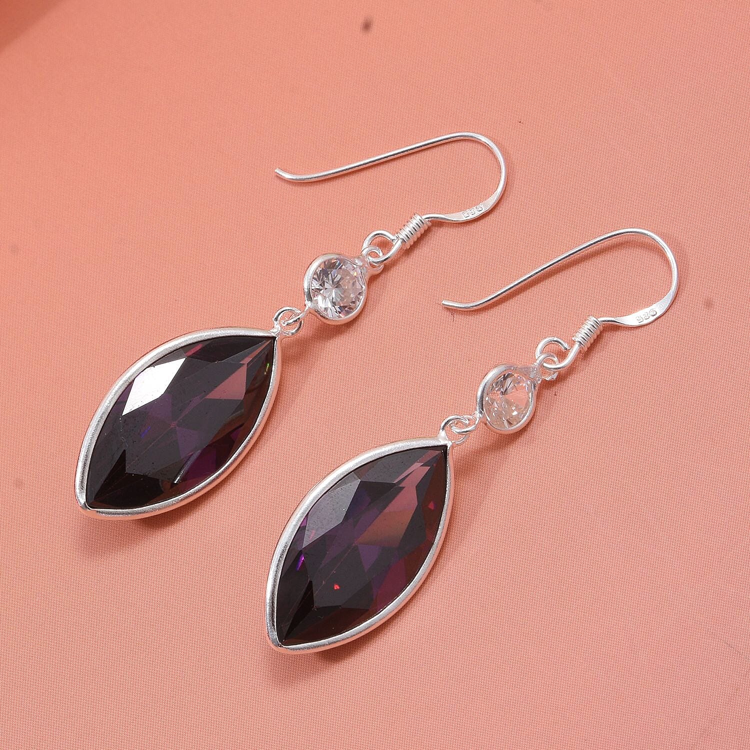 Simulated Purple and White Diamond 12.50 ctw Earrings in Sterling Silver