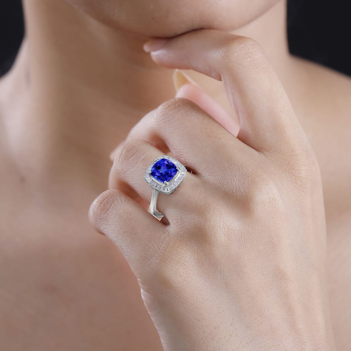 Rhapsody AAAA Tanzanite and E-F VS Diamond 2.75 ctw Cushion Shape Ballerina Ring in 950 Platinum 5.40 Grams image number 1