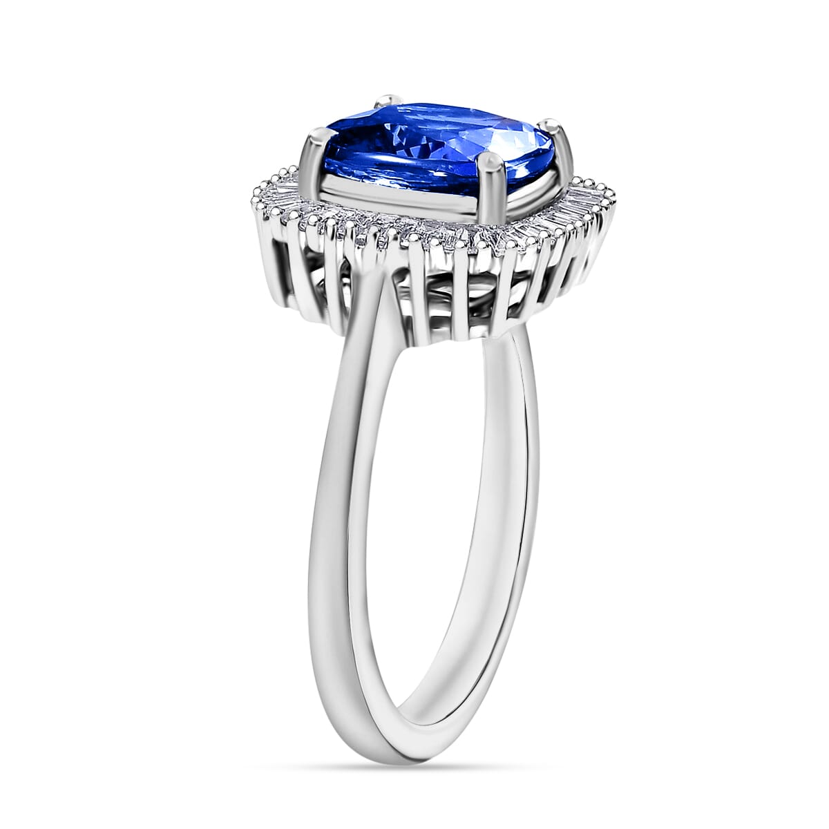 Rhapsody AAAA Tanzanite and E-F VS Diamond 2.75 ctw Cushion Shape Ballerina Ring in 950 Platinum 5.40 Grams image number 2
