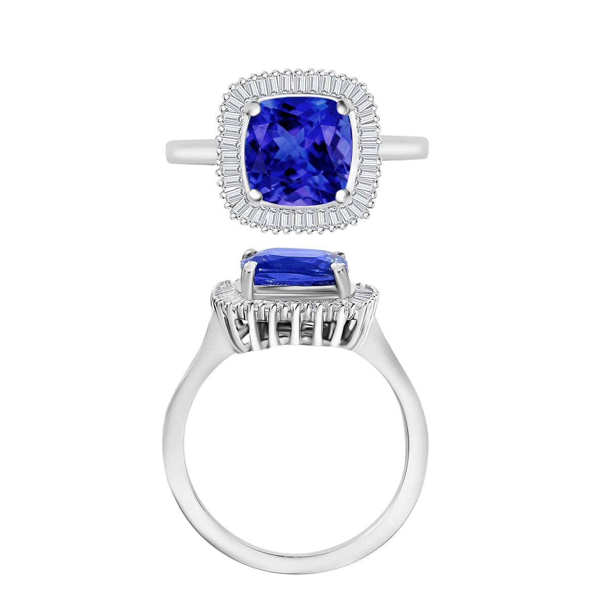 Rhapsody AAAA Tanzanite and E-F VS Diamond 2.75 ctw Cushion Shape Ballerina Ring in 950 Platinum 5.40 Grams image number 3