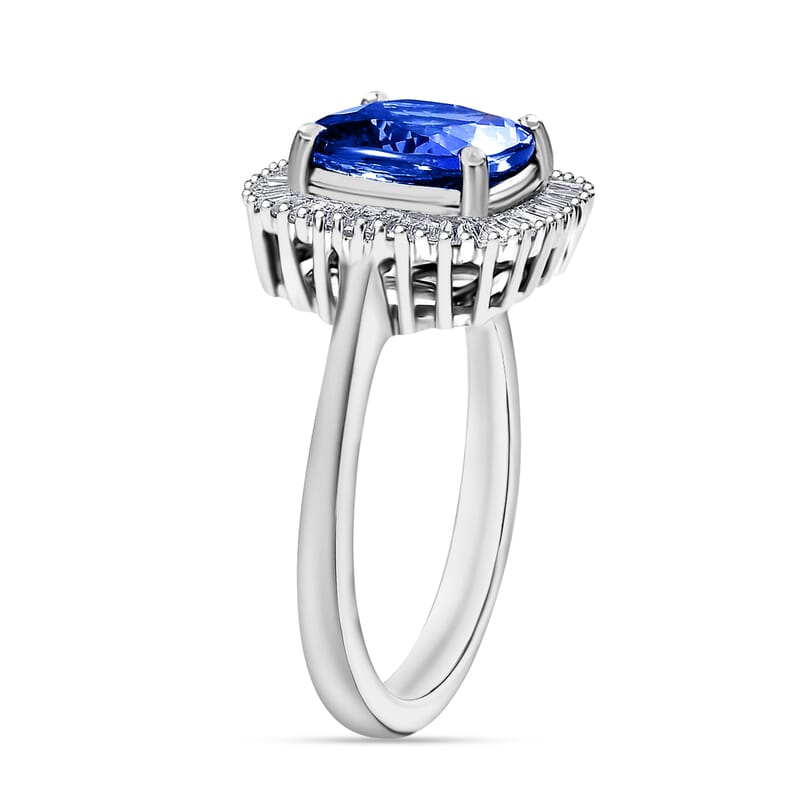 Rhapsody AAAA Tanzanite and E-F VS Diamond 2.85 ctw Cushion Shape Ballerina Ring in 950 Platinum (Size 12.0) 5.40 Grams (Del. in 10-12 Days)