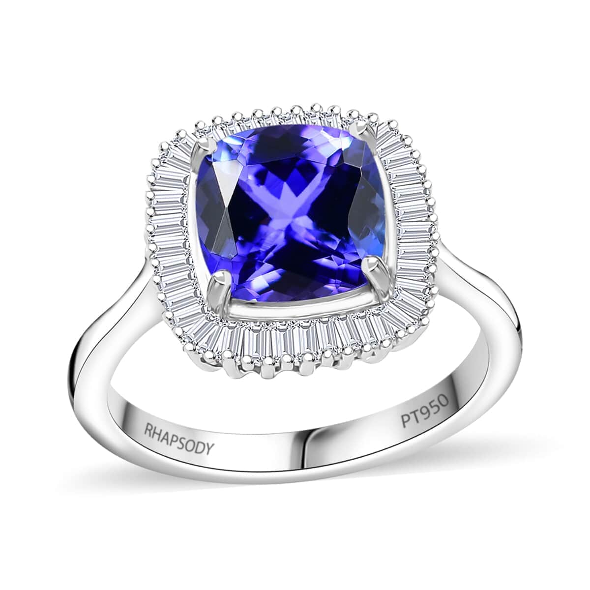 Rhapsody AAAA Tanzanite and E-F VS Diamond 2.75 ctw Cushion Shape Ballerina Ring in 950 Platinum (Size 5.0)  5.40 Grams image number 0