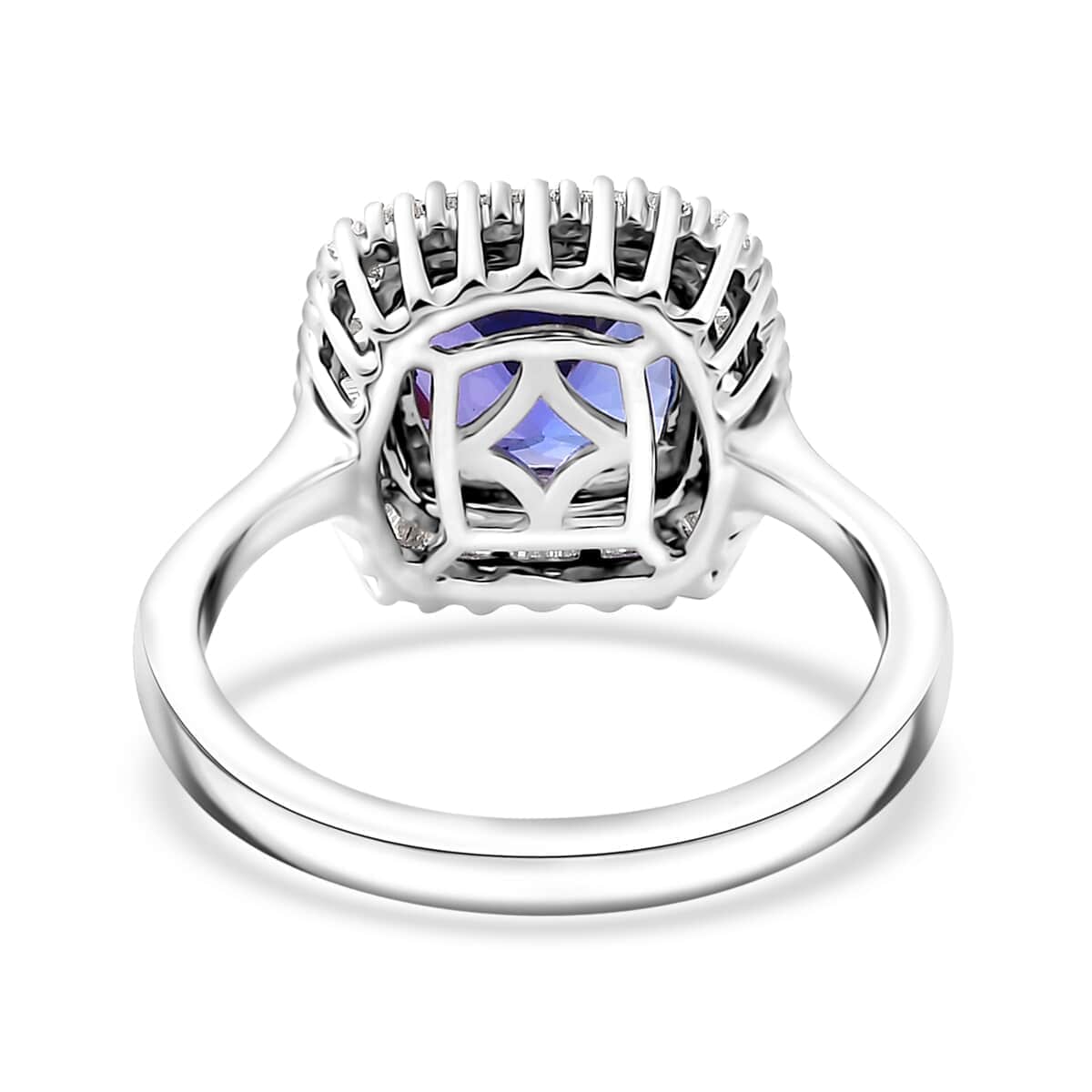 Rhapsody AAAA Tanzanite and E-F VS Diamond 2.75 ctw Cushion Shape Ballerina Ring in 950 Platinum (Size 5.0)  5.40 Grams image number 4