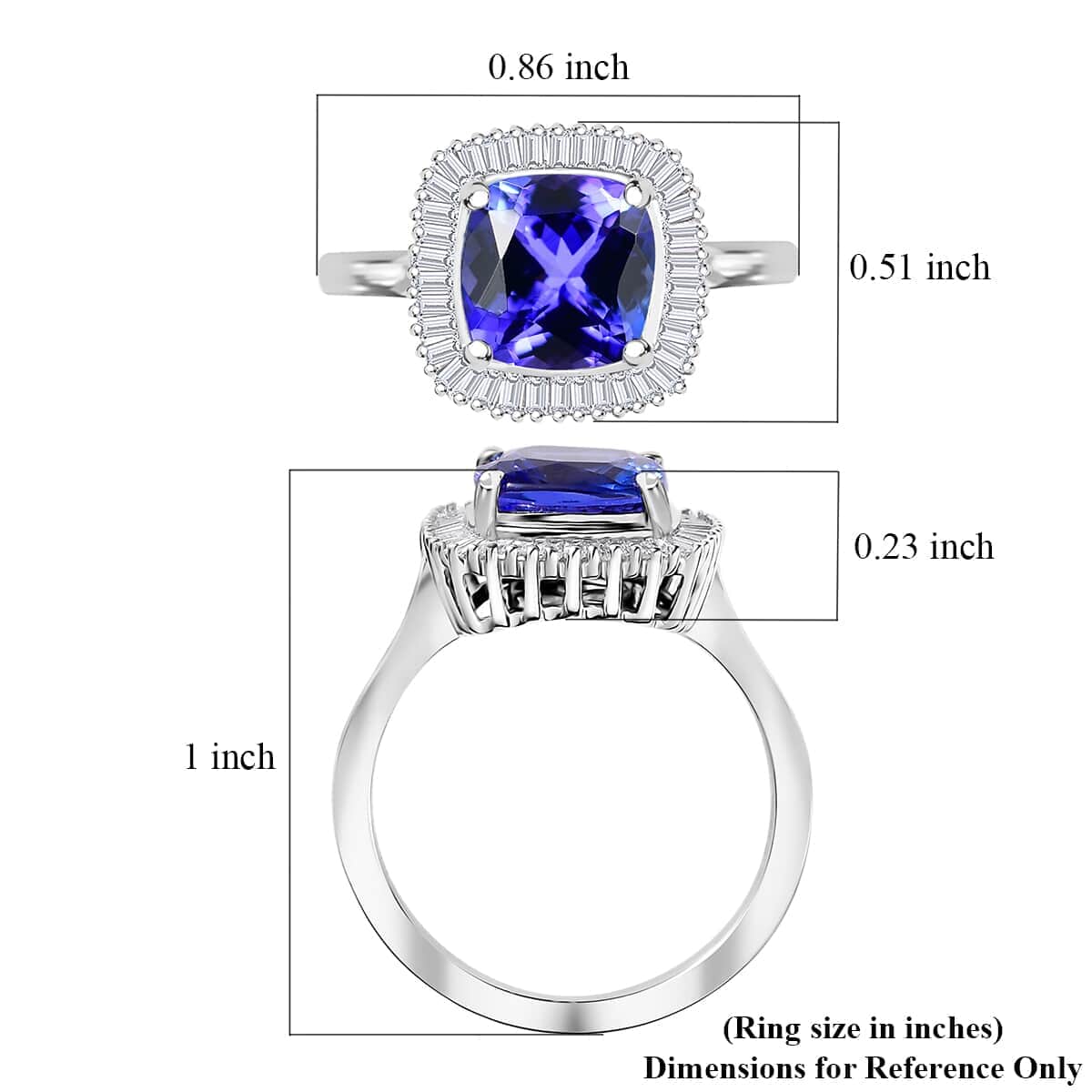 Rhapsody AAAA Tanzanite and E-F VS Diamond 2.75 ctw Cushion Shape Ballerina Ring in 950 Platinum (Size 5.0)  5.40 Grams image number 5