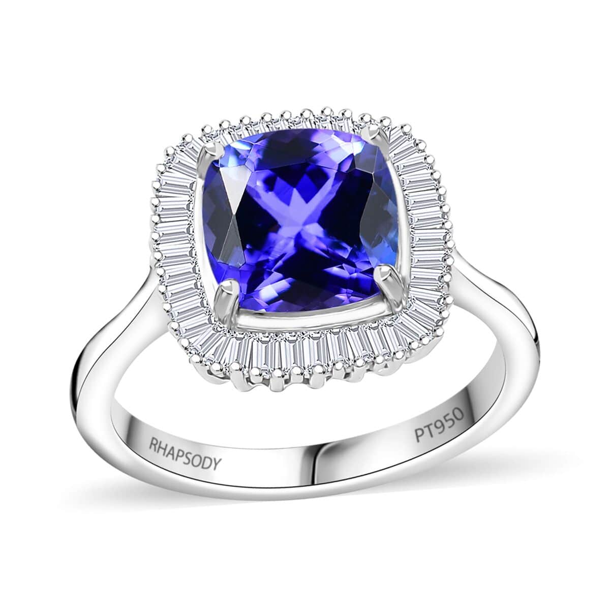 Rhapsody AAAA Tanzanite and E-F VS Diamond 2.75 ctw Cushion Shape Ballerina Ring in 950 Platinum (Size 6.0) 7.15 Grams image number 0