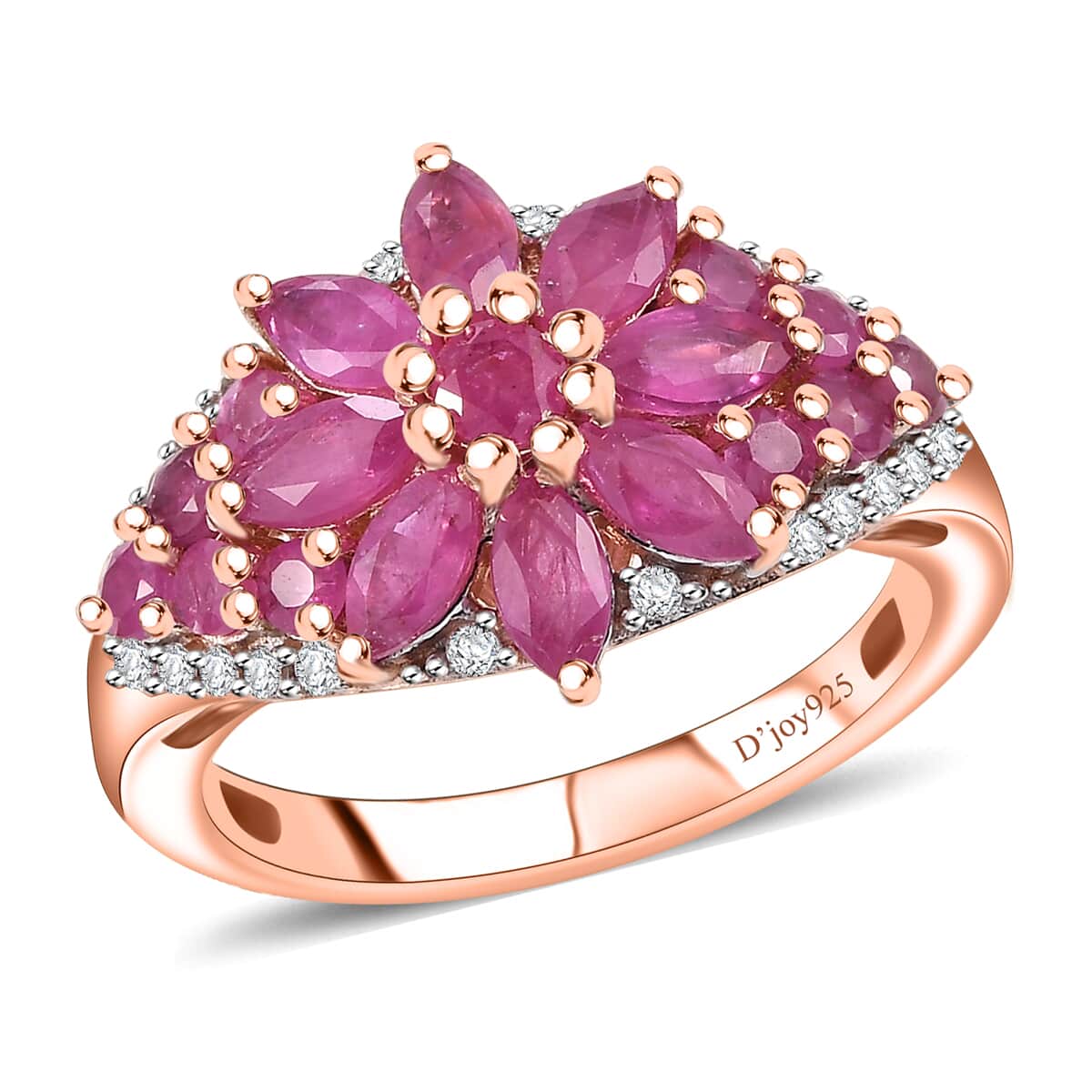 Premium Mozambique Pink Sapphire and White Zircon 2.55 ctw Floral Ring in 18K Vermeil Rose Gold Over Sterling Silver (Size 10.0)  image number 0