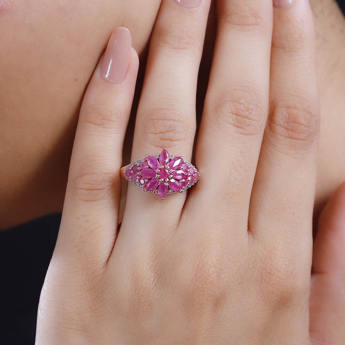 Premium Mozambique Pink Sapphire and White Zircon 2.55 ctw Floral Ring in 18K Vermeil Rose Gold Over Sterling Silver (Size 10.0)  image number 2