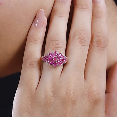 Premium Mozambique Pink Sapphire and White Zircon 2.55 ctw Floral Ring in 18K Vermeil Rose Gold Over Sterling Silver (Size 10.0) 