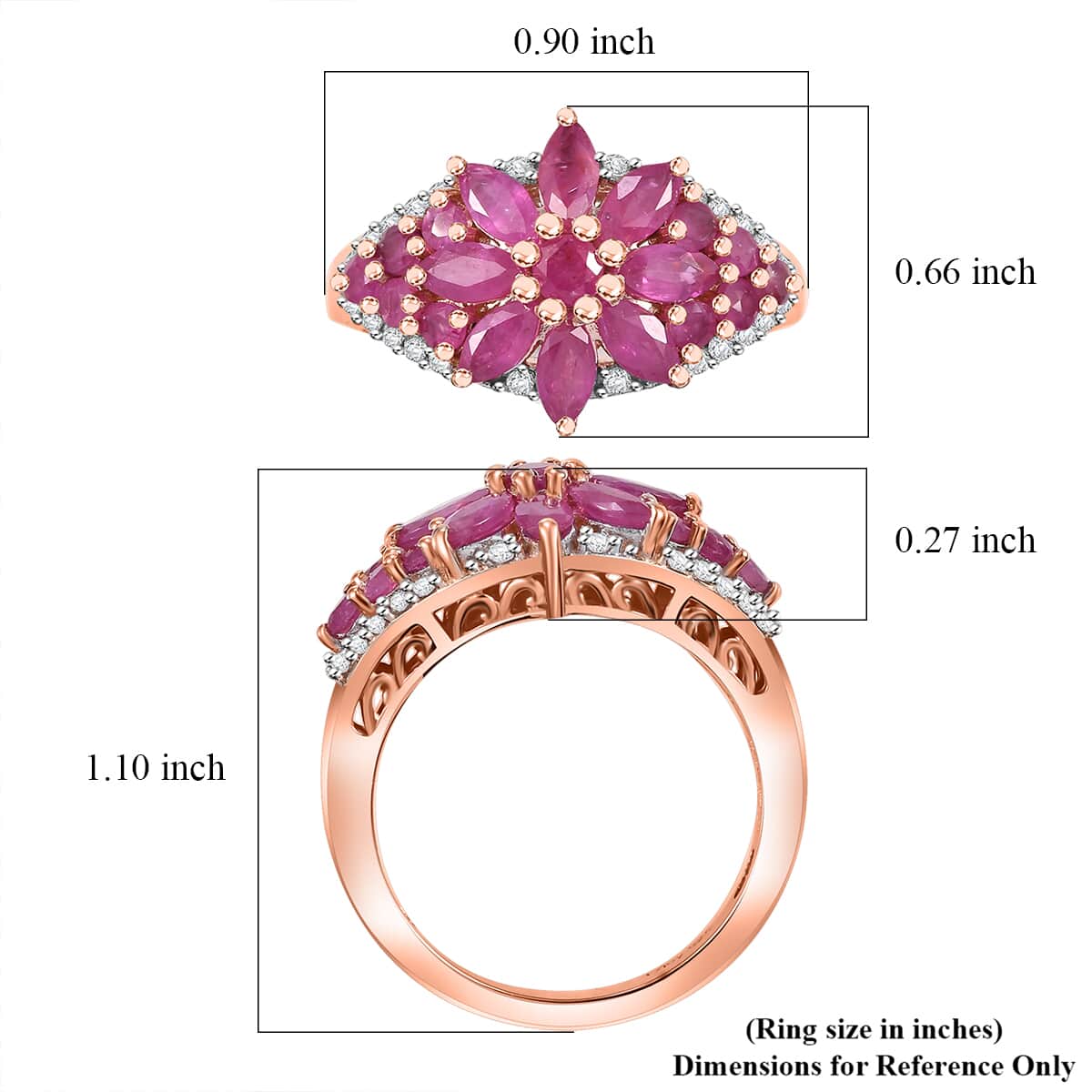 Premium Mozambique Pink Sapphire and White Zircon 2.55 ctw Floral Ring in 18K Vermeil Rose Gold Over Sterling Silver (Size 10.0)  image number 5