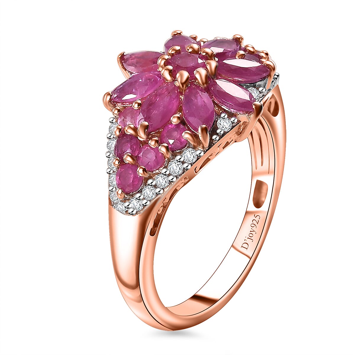 D'Joy Premium Mozambique Pink Sapphire and White Zircon 2.55 ctw Floral Ring in 18K Vermeil Rose Gold Over Sterling Silver (Size 7.0)  image number 3