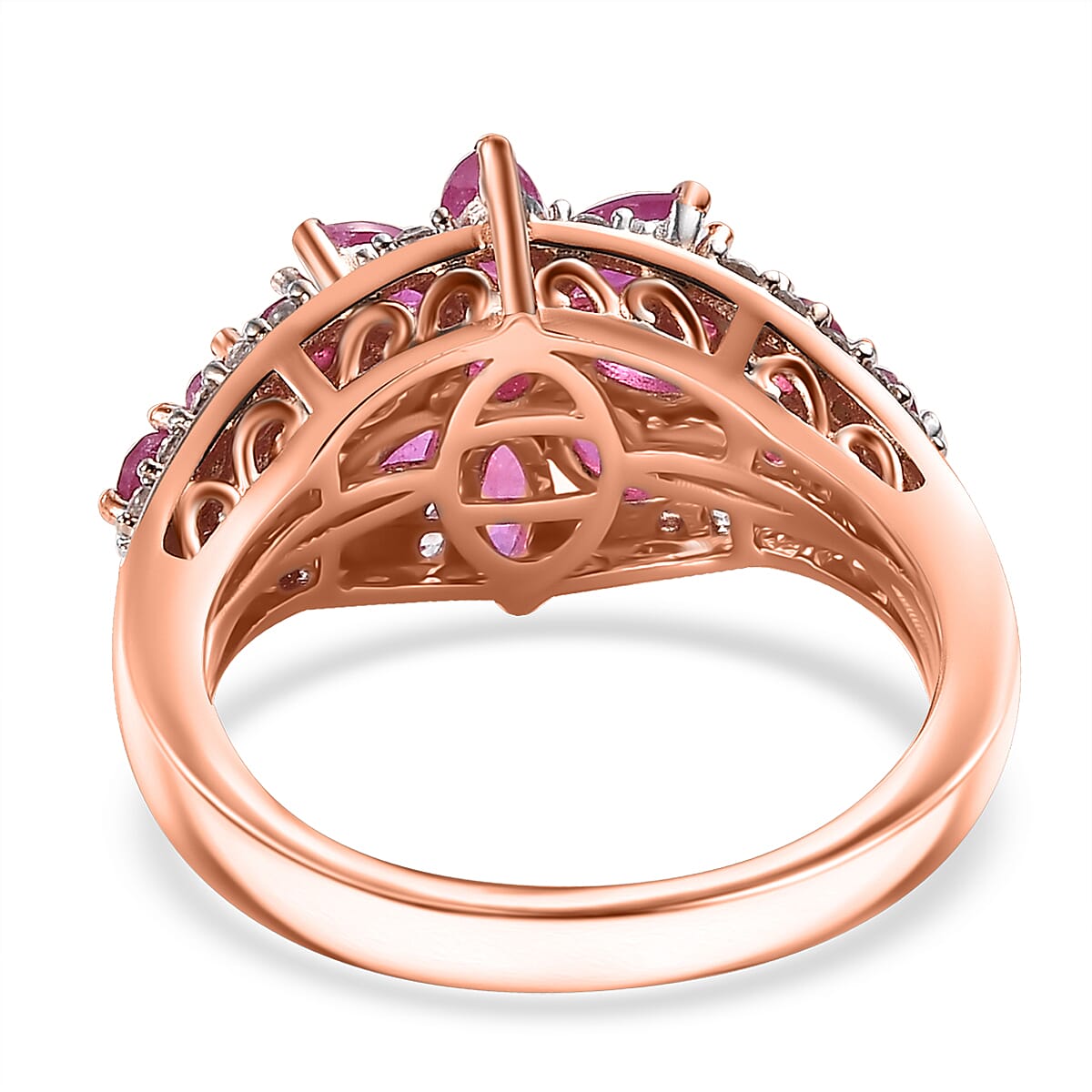 D'Joy Premium Mozambique Pink Sapphire and White Zircon 2.55 ctw Floral Ring in 18K Vermeil Rose Gold Over Sterling Silver (Size 7.0)  image number 4