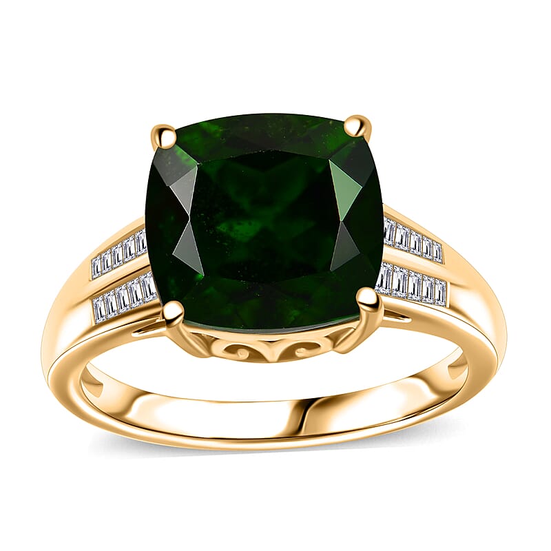 Chrome Diopside and Diamond 4.85 ctw Ring in 18K Vermeil Yellow Gold Over Sterling Silver (Size 6.0)