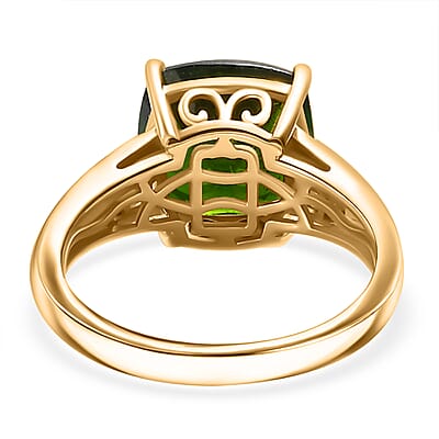 Chrome Diopside and Diamond 4.85 ctw Ring in 18K Vermeil Yellow Gold Over Sterling Silver (Size 6.0)