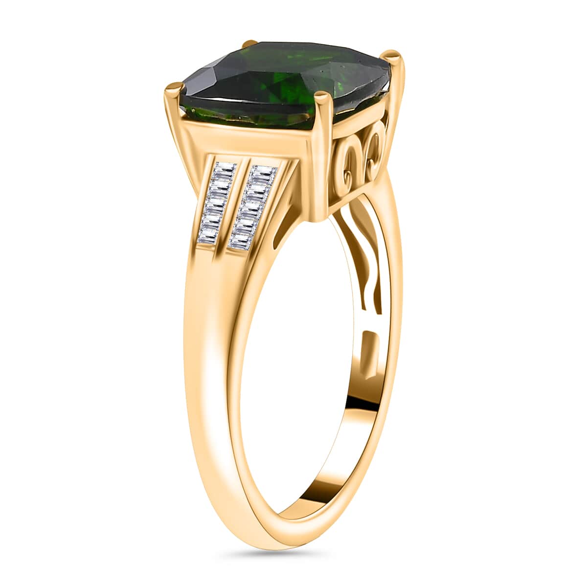 Chrome Diopside and Diamond 4.85 ctw Ring in 18K Vermeil Yellow Gold Over Sterling Silver (Size 7.0) image number 3