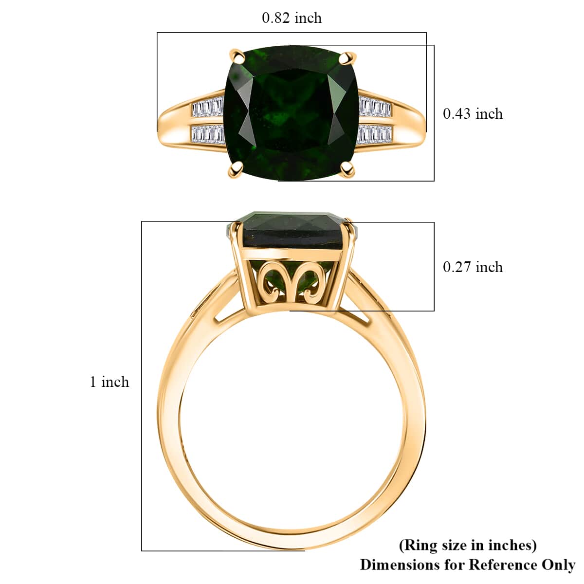 Chrome Diopside and Diamond 4.85 ctw Ring in 18K Vermeil Yellow Gold Over Sterling Silver (Size 7.0) image number 5