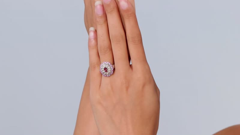 Tanzanian Blush Garnet, Multi Gemstone Royal Bloom Ring in 18K Vermeil RG and Rhodium Over Sterling Silver (Size 10.0) 1.30 ctw