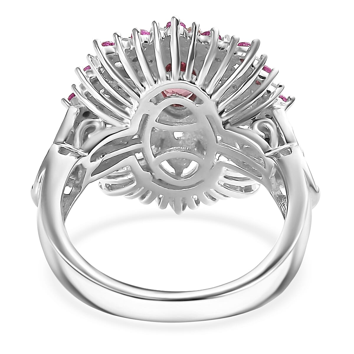Tanzanian Blush Garnet, Multi Gemstone Royal Bloom Ring in 18K Vermeil RG and Rhodium Over Sterling Silver (Size 10.0) 1.30 ctw