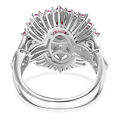 Tanzanian Blush Garnet, Multi Gemstone Royal Bloom Ring in 18K Vermeil RG and Rhodium Over Sterling Silver (Size 10.0) 1.30 ctw