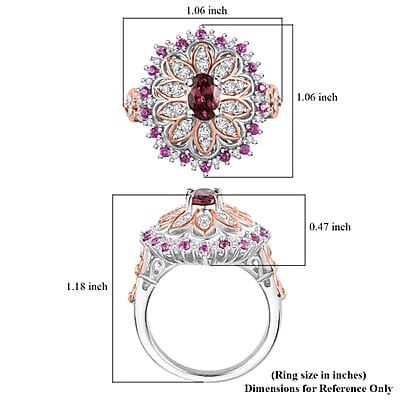 Tanzanian Blush Garnet, Multi Gemstone Royal Bloom Ring in 18K Vermeil RG and Rhodium Over Sterling Silver (Size 10.0) 1.30 ctw
