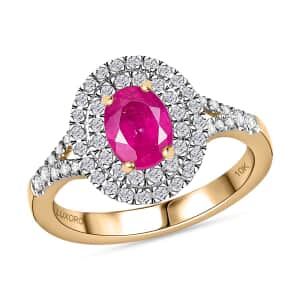 Luxoro Premium Mozambique Pink Sapphire and G-H I2 Diamond 1.35 ctw Double Halo Ring in 10K Rose Gold (Size 10.0)