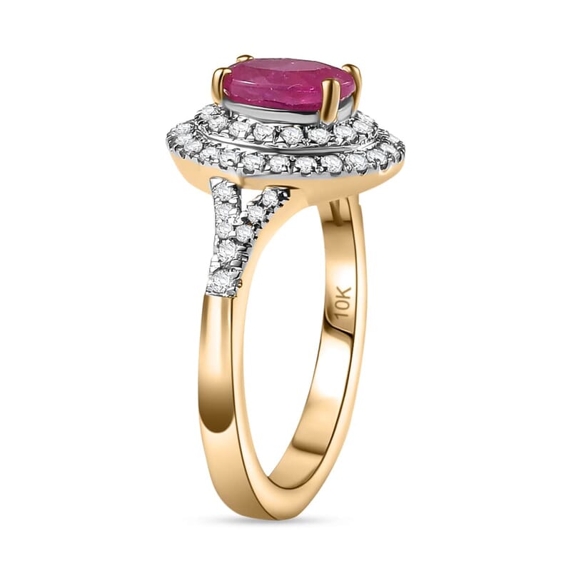 Luxoro Premium Mozambique Pink Sapphire and G-H I2 Diamond 1.35 ctw Double Halo Ring in 10K Rose Gold (Size 12.0)