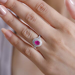 Luxoro Premium Mozambique Pink Sapphire and G-H I2 Diamond 1.35 ctw Double Halo Ring in 10K Rose Gold (Size 7.5)