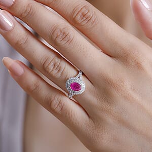 Luxoro Premium Mozambique Pink Sapphire and G-H I2 Diamond 1.35 ctw Double Halo Ring in 10K Rose Gold (Size 8.0)