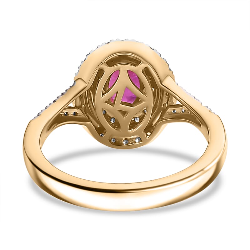 Luxoro Premium Mozambique Pink Sapphire and G-H I2 Diamond 1.35 ctw Double Halo Ring in 10K Rose Gold (Size 8.0)