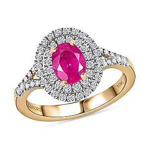 Luxoro Premium Mozambique Pink Sapphire and G-H I2 Diamond 1.35 ctw Double Halo Ring in 10K Rose Gold (Size 8.5)