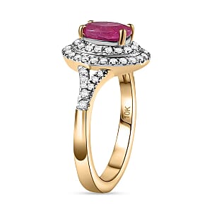 Luxoro Premium Mozambique Pink Sapphire and G-H I2 Diamond 1.35 ctw Double Halo Ring in 10K Rose Gold (Size 8.5)