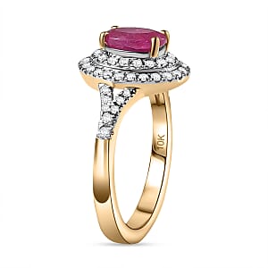 Luxoro Premium Mozambique Pink Sapphire and G-H I2 Diamond 1.35 ctw Double Halo Ring in 10K Rose Gold (Size 9.0)