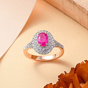 Luxoro Premium Mozambique Pink Sapphire and G-H I2 Diamond 1.35 ctw Double Halo Ring in 10K Rose Gold (Size 9.5)