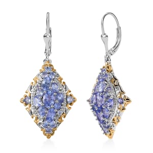D'Joy Tanzanite 3.85 ctw Art Nouveau Earrings in 18K Vermeil YG and Rhodium Over Sterling Silver