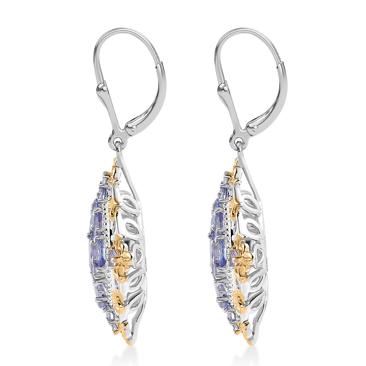 D'Joy Tanzanite 3.85 ctw Lever Back Earrings in 18K Vermeil YG and Rhodium Over Sterling Silver image number 3