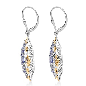 D'Joy Tanzanite 3.85 ctw Art Nouveau Earrings in 18K Vermeil YG and Rhodium Over Sterling Silver