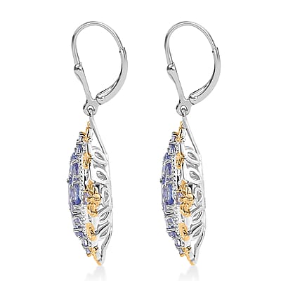 D'Joy Tanzanite 3.85 ctw Art Nouveau Earrings in 18K Vermeil YG and Rhodium Over Sterling Silver