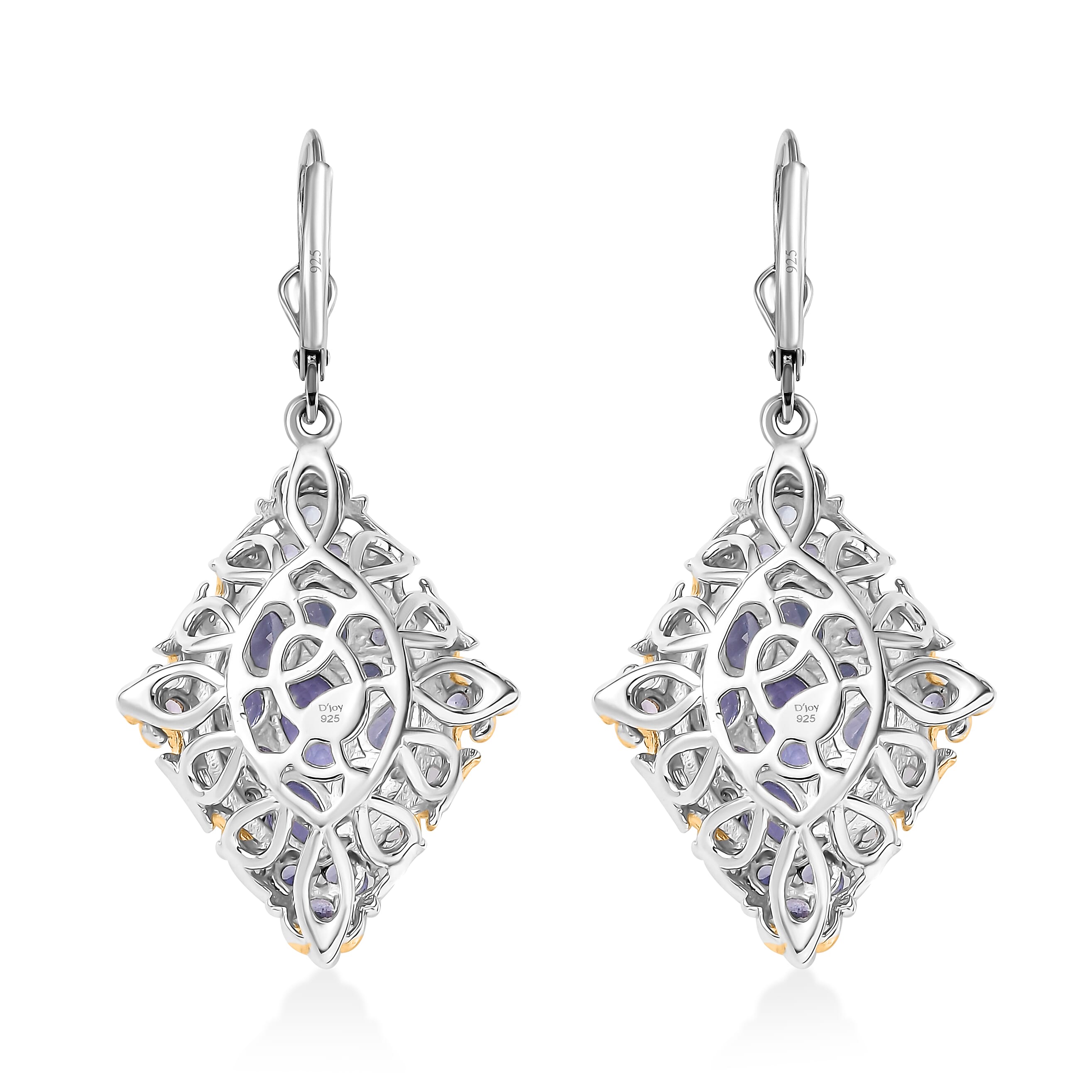 D'Joy Tanzanite 3.85 ctw Art Nouveau Earrings in 18K Vermeil YG and Rhodium Over Sterling Silver