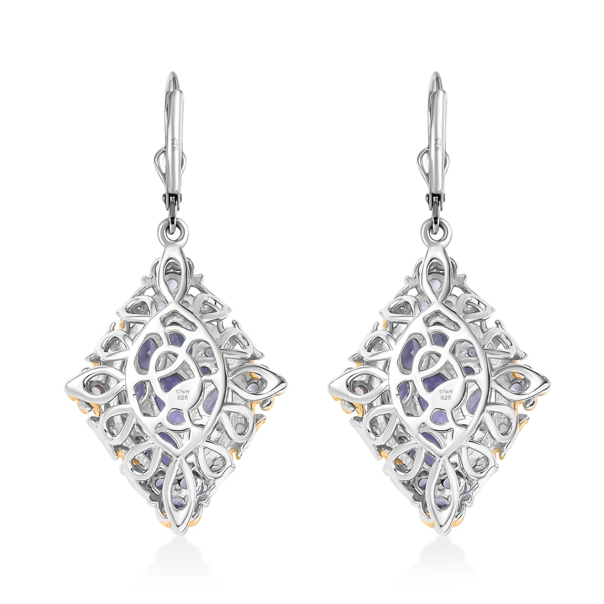 D'Joy Tanzanite 3.85 ctw Lever Back Earrings in 18K Vermeil YG and Rhodium Over Sterling Silver image number 4
