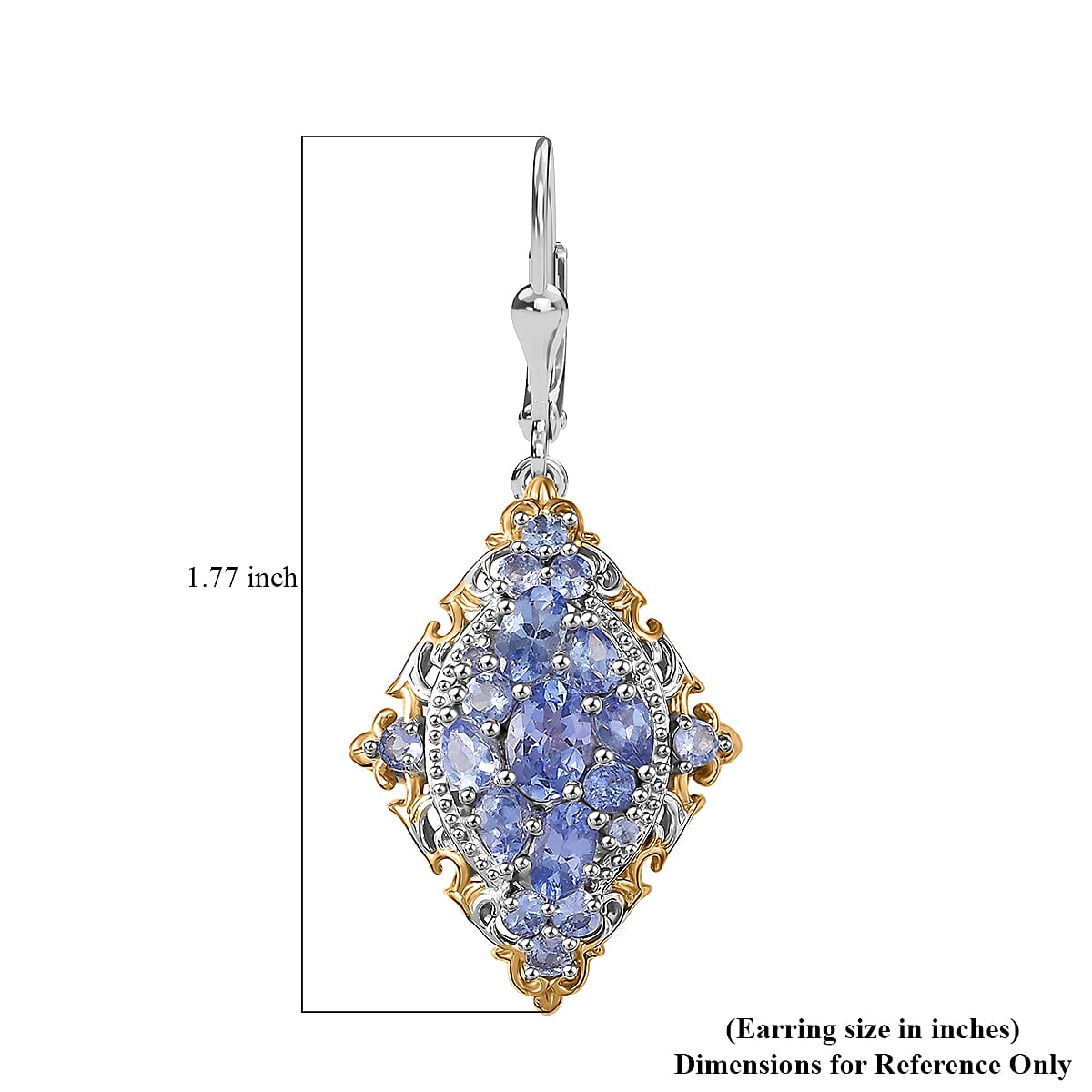 D'Joy Tanzanite 3.85 ctw Art Nouveau Earrings in 18K Vermeil YG and Rhodium Over Sterling Silver