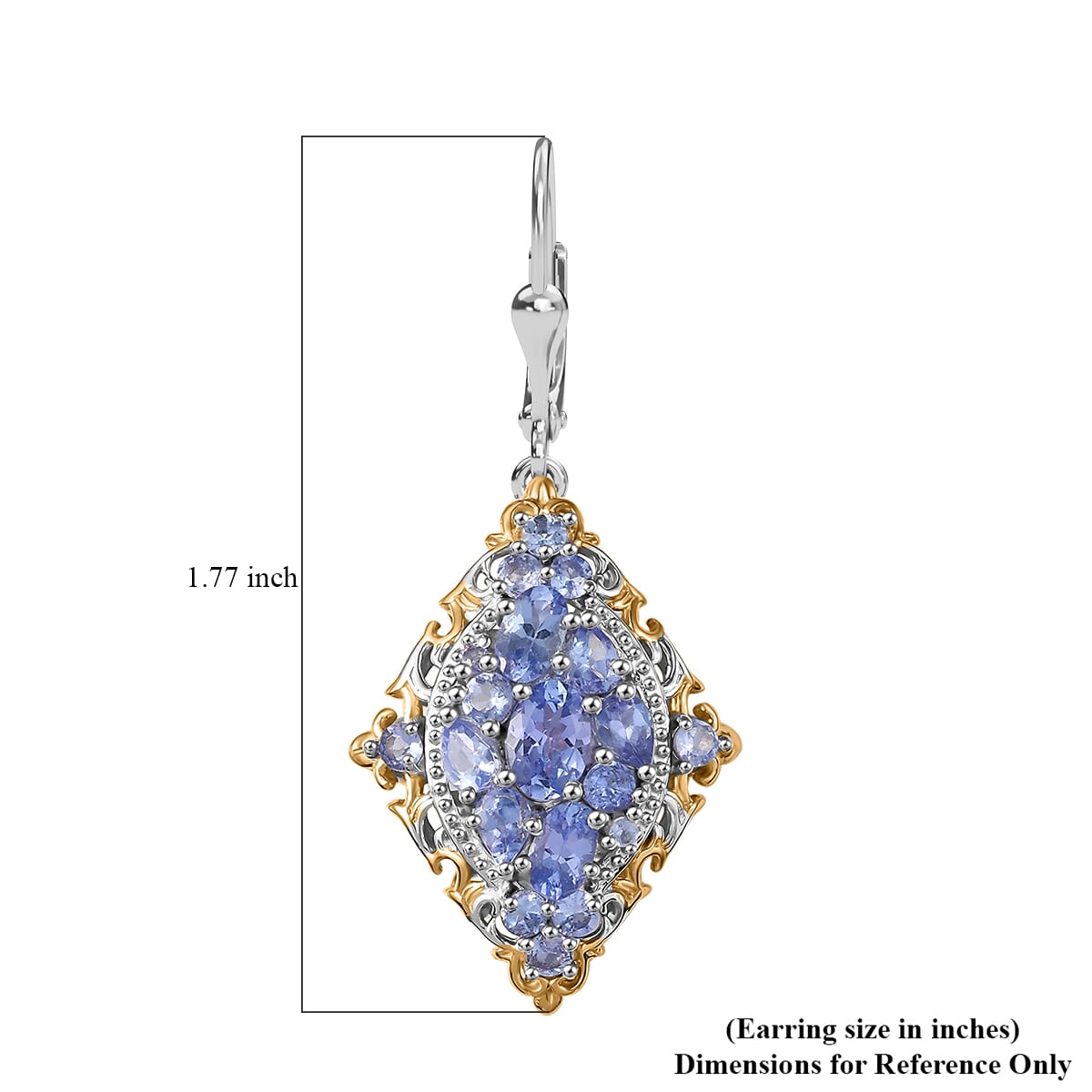D'Joy Tanzanite 3.85 ctw Lever Back Earrings in 18K Vermeil YG and Rhodium Over Sterling Silver image number 5