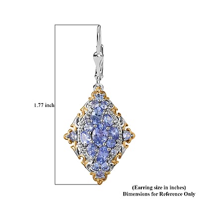 D'Joy Tanzanite 3.85 ctw Art Nouveau Earrings in 18K Vermeil YG and Rhodium Over Sterling Silver