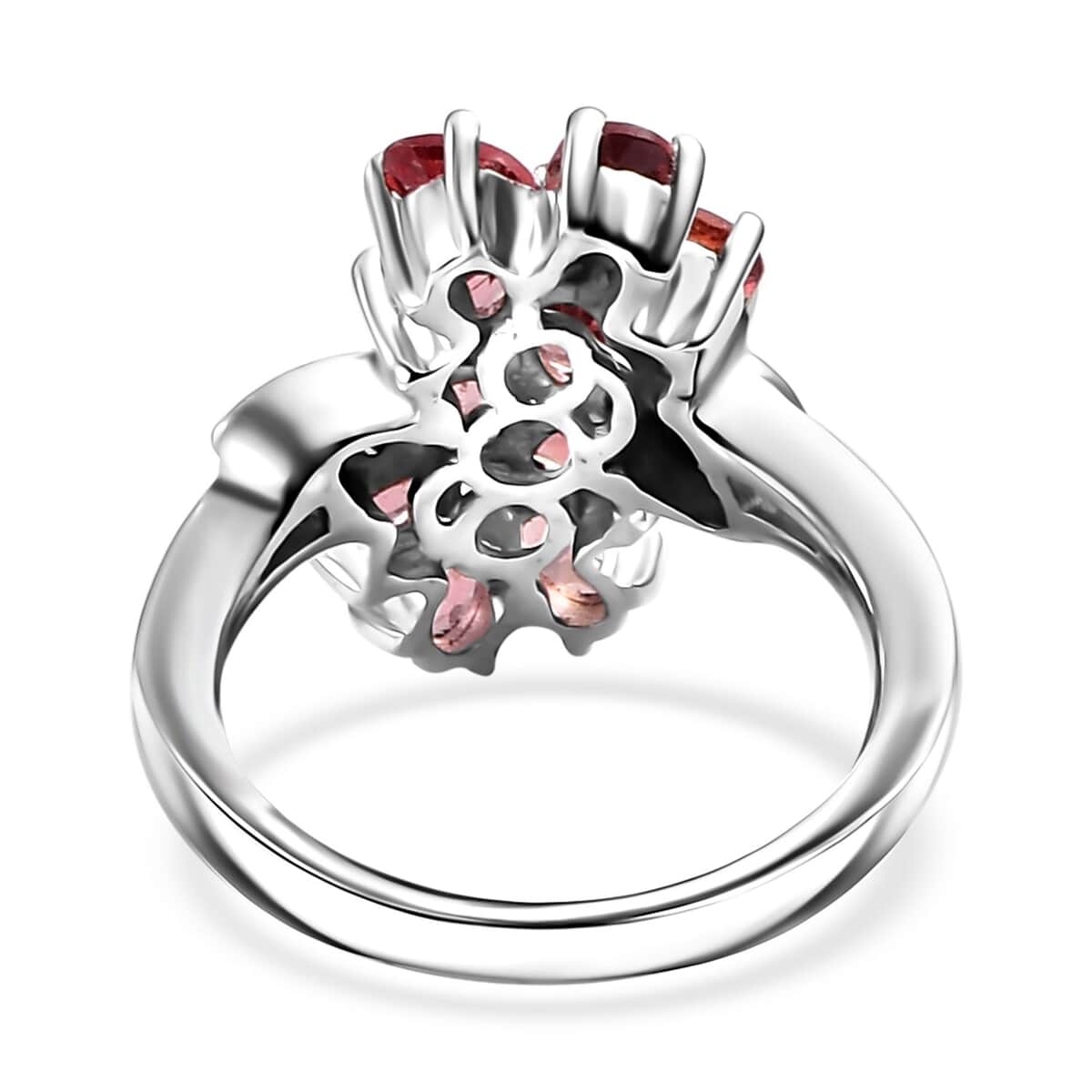 Premium Tanzanian Blush Garnet and White Zircon 2.35 ctw Bypass Floral Ring in Rhodium Over Sterling Silver image number 4